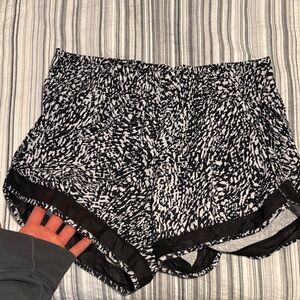 Athleta Black and White Mesh Racer Run Shorts